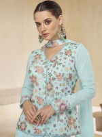 Sky Blue Real Georgette Sharara Suit